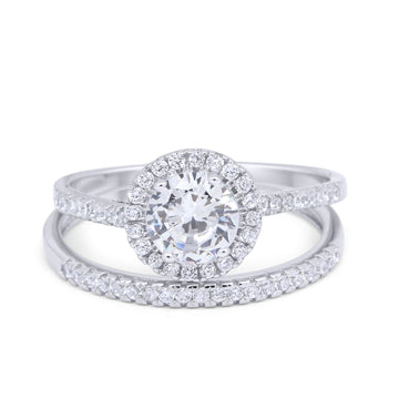 Halo Vintage Style Wedding Ring Piece Simulated CZ 925 Sterling Silver
